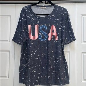 Patriotic Gray and Red Graphic Relaxed Tee